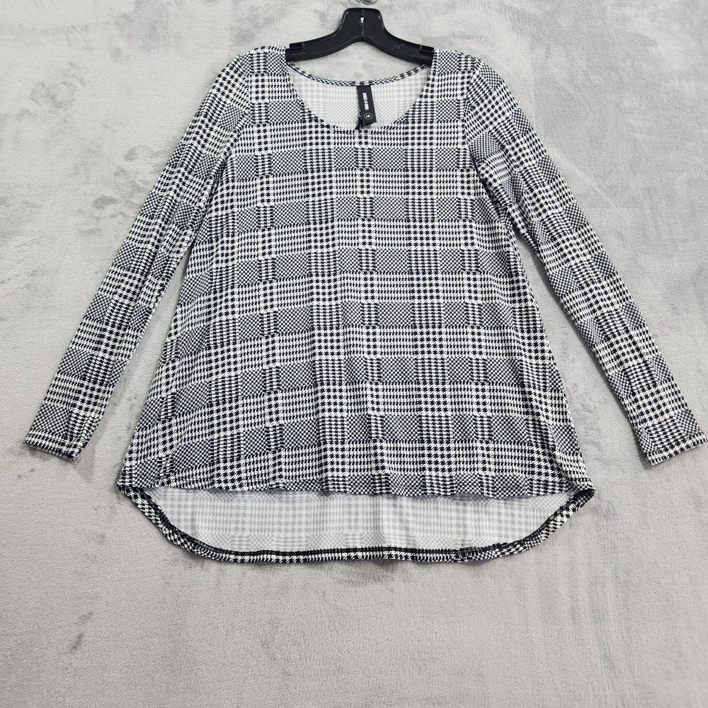 NEW Agnes & Dora Top Womens XS Black White‎ Houndstooth Long Sleeve Everyday Tee